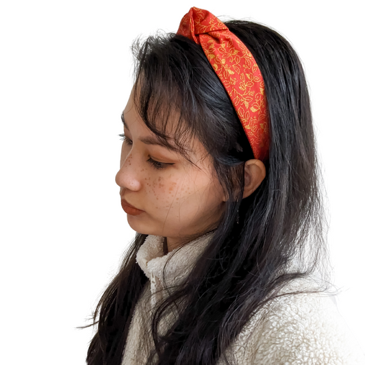 Lucky Red and Golden Leaves Top-Knot Headband