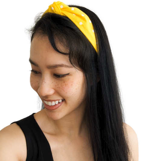 Vibrant Yellow Polka Dot Top-Knot Headband