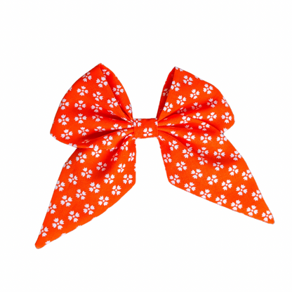 Bright Orange with Whimsical White Floral Sailor Bow