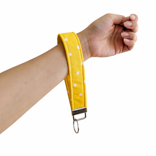 Vibrant Yellow Polka Dot Keychain Wristlet