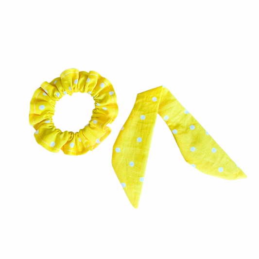 Vibrant Yellow Polka Dot Scrunchies