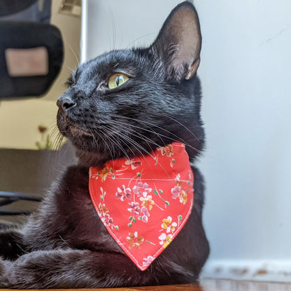 Red and Golden Yellow Floral Bandana for Dogs and Cats - Whiskerful 1